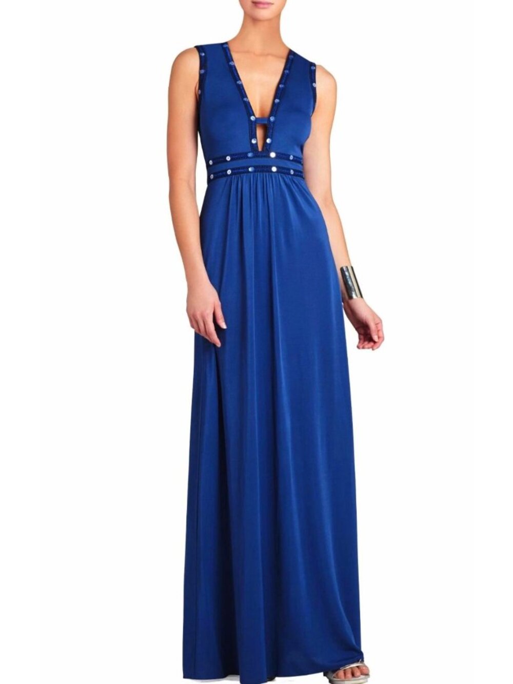 BCBGMaxazria Juliette Evening Dress Maxi Plunging V-Neck Royal Blue Medium